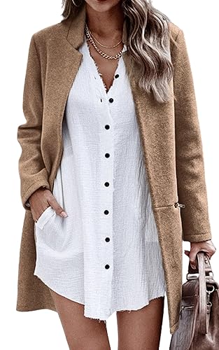 Angashion Women’s Coat, Long Sleeve Stand Collar Cardigan Mid-Long Open
