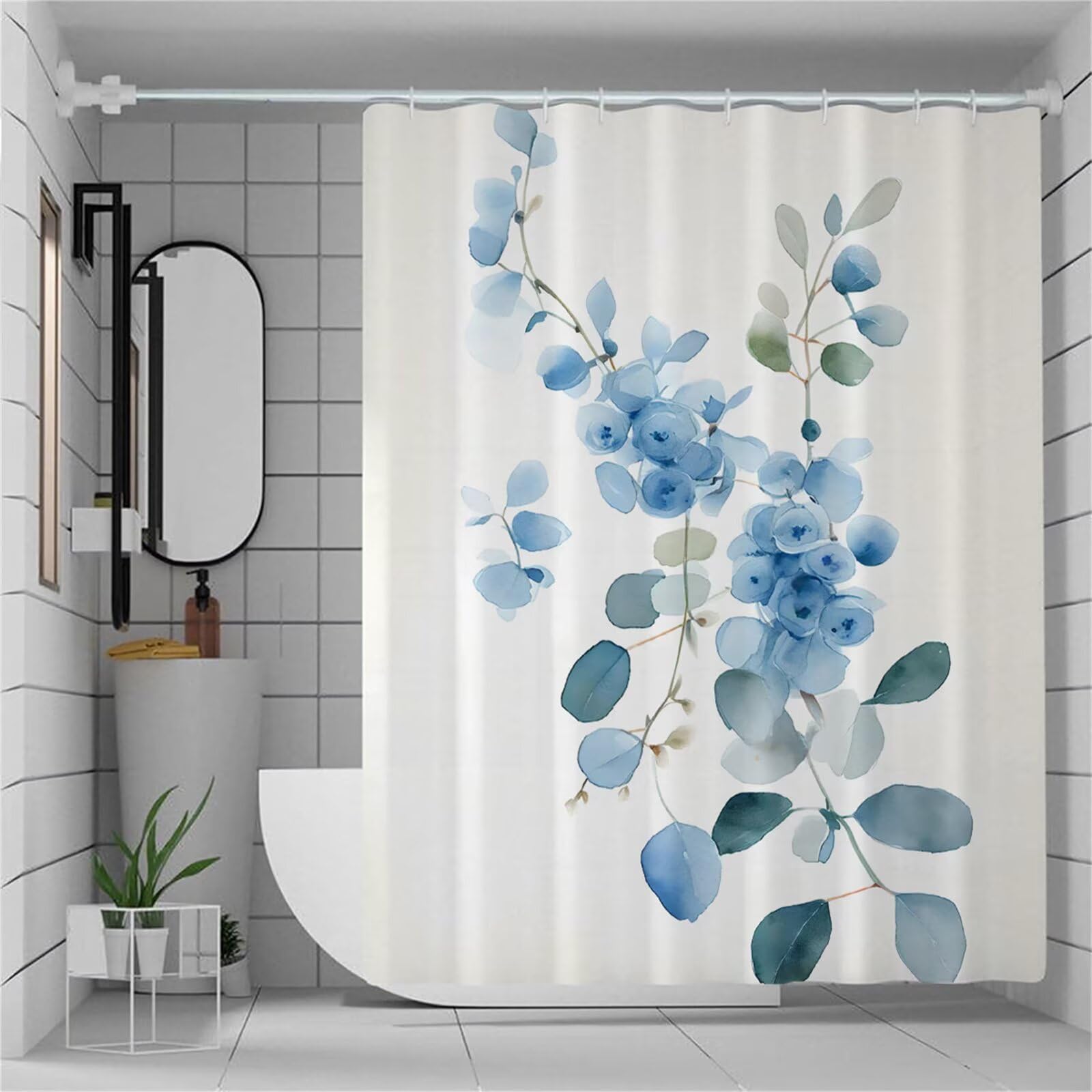 Y57 - Cortina de ducha impermeable de poliéster antimicrobiano, 200 x 180 cm, dobladillo con peso, lavable, con 12 ganchos, diseño de hojas, color beige