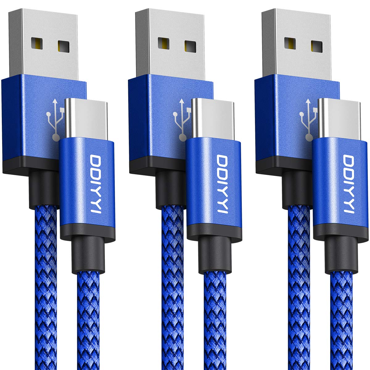USB Type C Charger Cable (3-Pack 3ft), Type C Fast Charging Cord Nylon Braided Phone Android Power for Moto G Stylus 5G 2024, G Power, G 5G, Edge 2023 Razr, G Play 2022 2021 - Blue