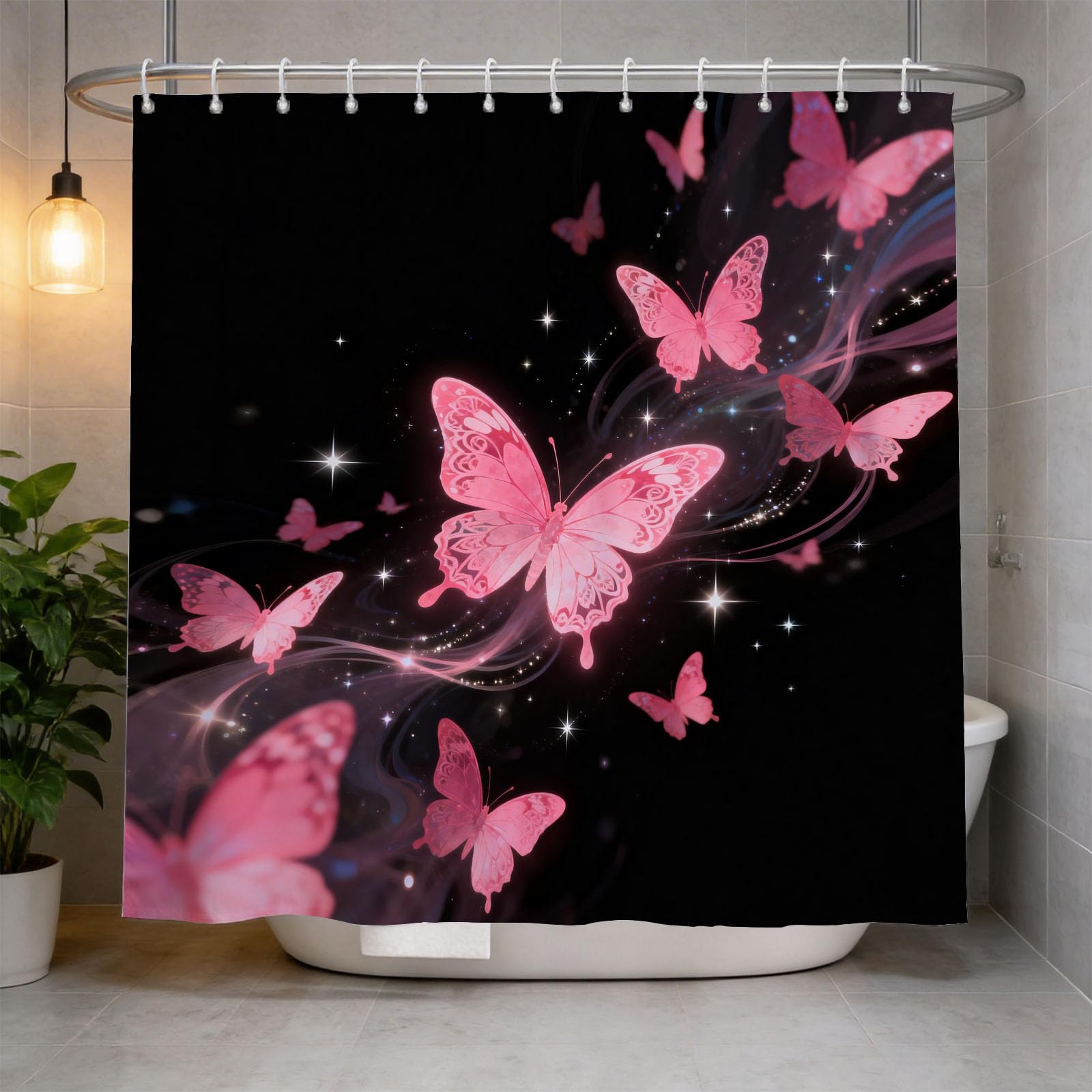 Hongduo 3D Dreamy Butterfly Shower Curtain for Stalls Bathtubs Butterfly Bathroom Decor Shower Curtain Set Polyester Fabric Waterproof 180x180cm/71X71 Inch with Hooks