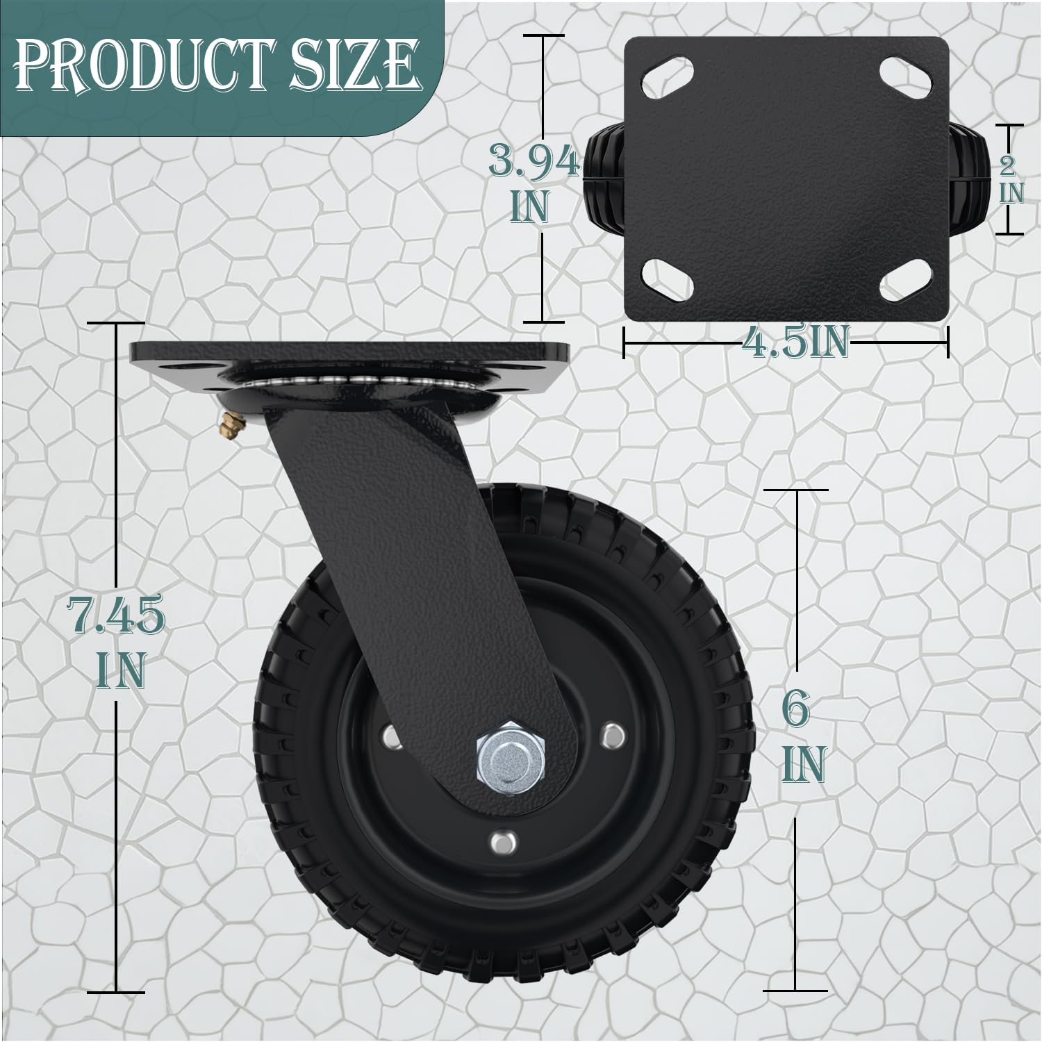 Schwerlastrollen 150mm, 400kg Tragkraft - 2er Set Vollgummi Transportrollen (2 Lenkrollen), Industrie-Qualität für Möbel, Trolley, Regale