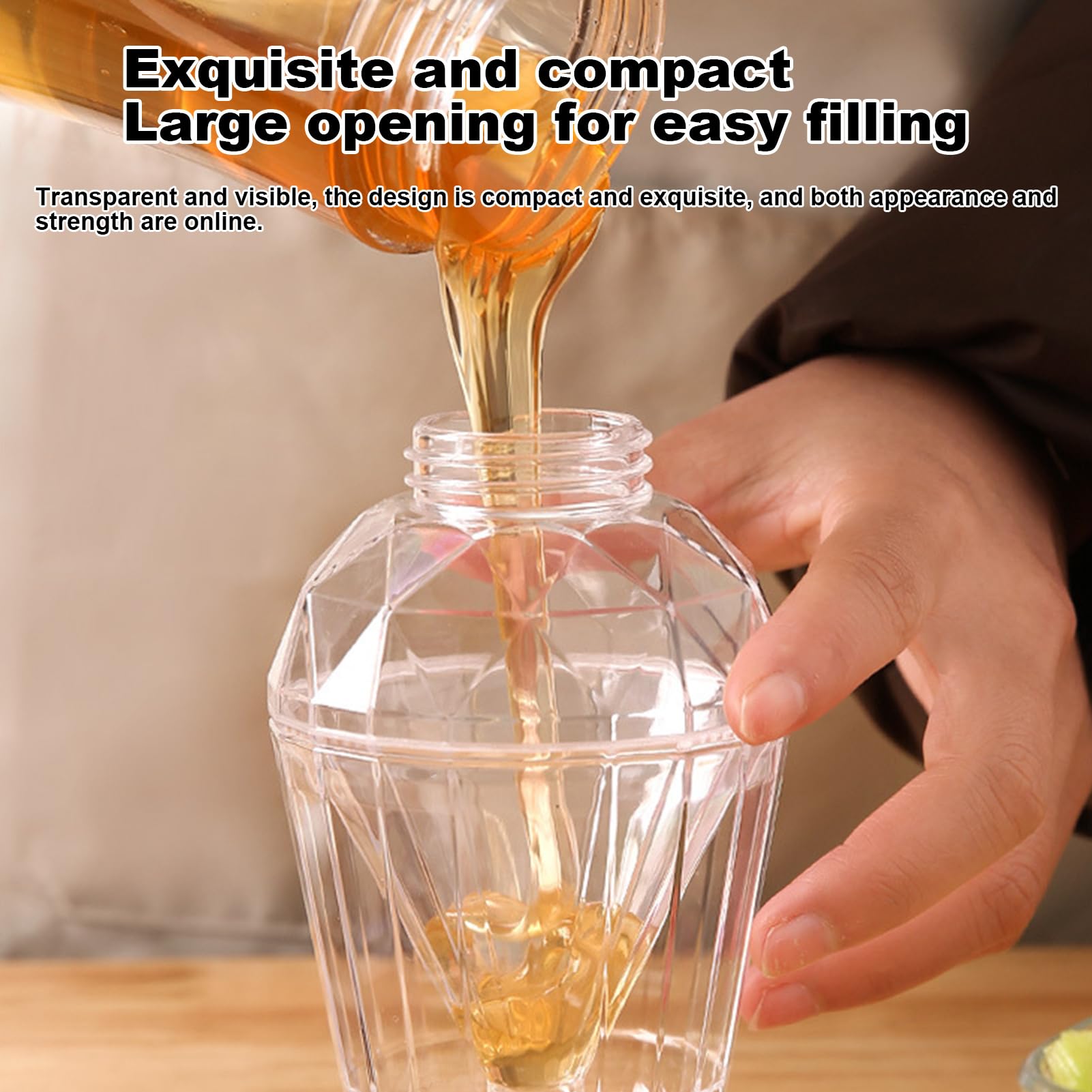 Dispenser di miele, contenitore per sciroppo, contenitore per sciroppi d'acero, spingere il coperchio con supporto, 8 oz per olio di spezie, bottiglia da cucina riutilizzabile per caffè e tè