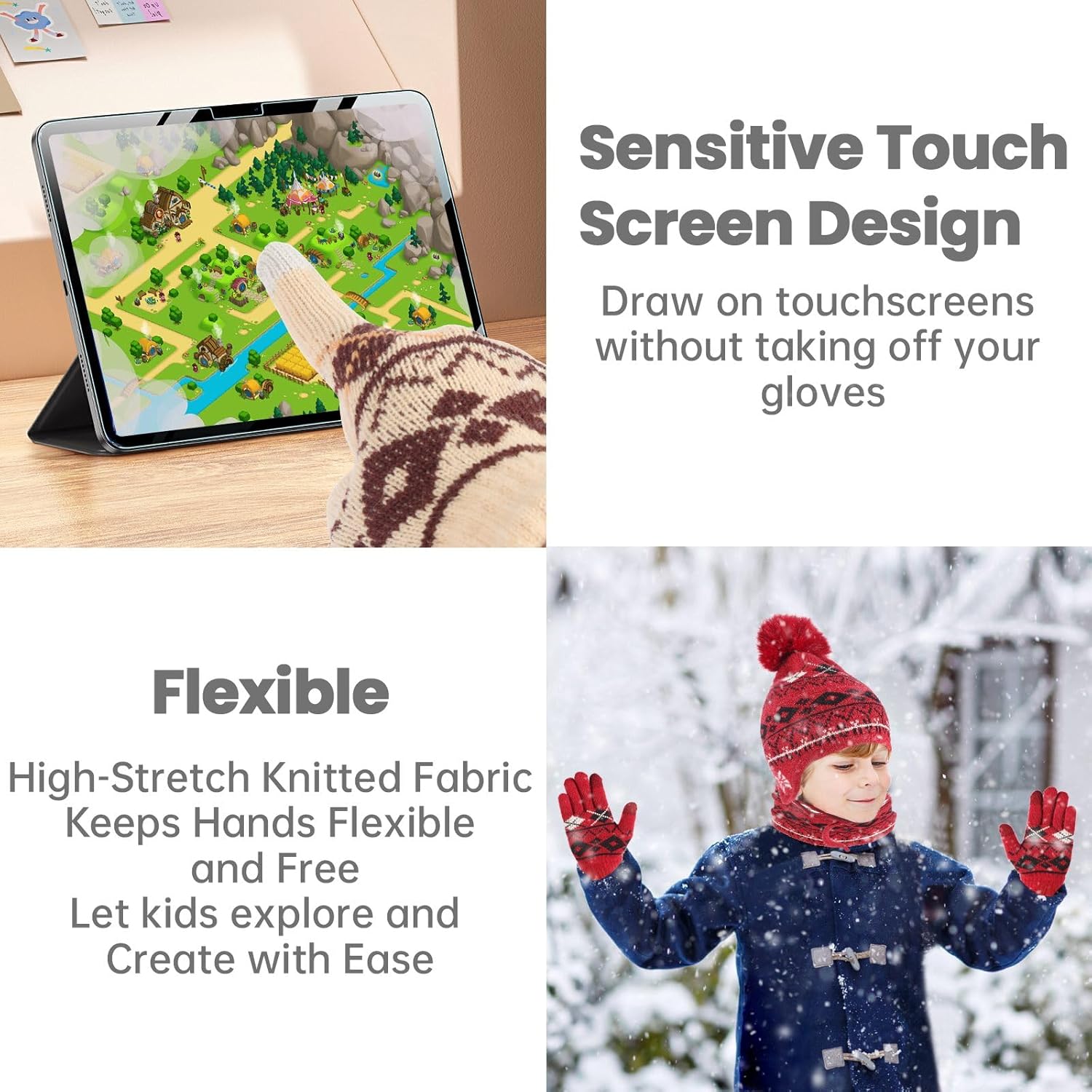 Kids Winter Hat Scarf Gloves Set with Earflaps: Warm Beanie Hat, Neck Warmer & Touchscreen Gloves for Boys and Girls - Image 6