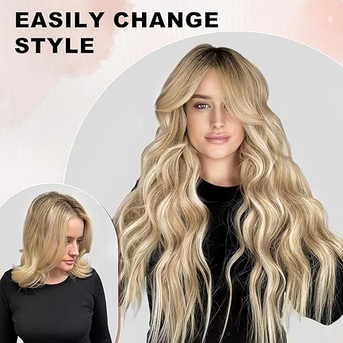 Miniatura 2 de ALXNAN Extensiones de cabello sintético largo y ondulado con clip, de 24 pulgadas, rubio playa, 4 piezas, grueso, fibra de doble trama, para mujer