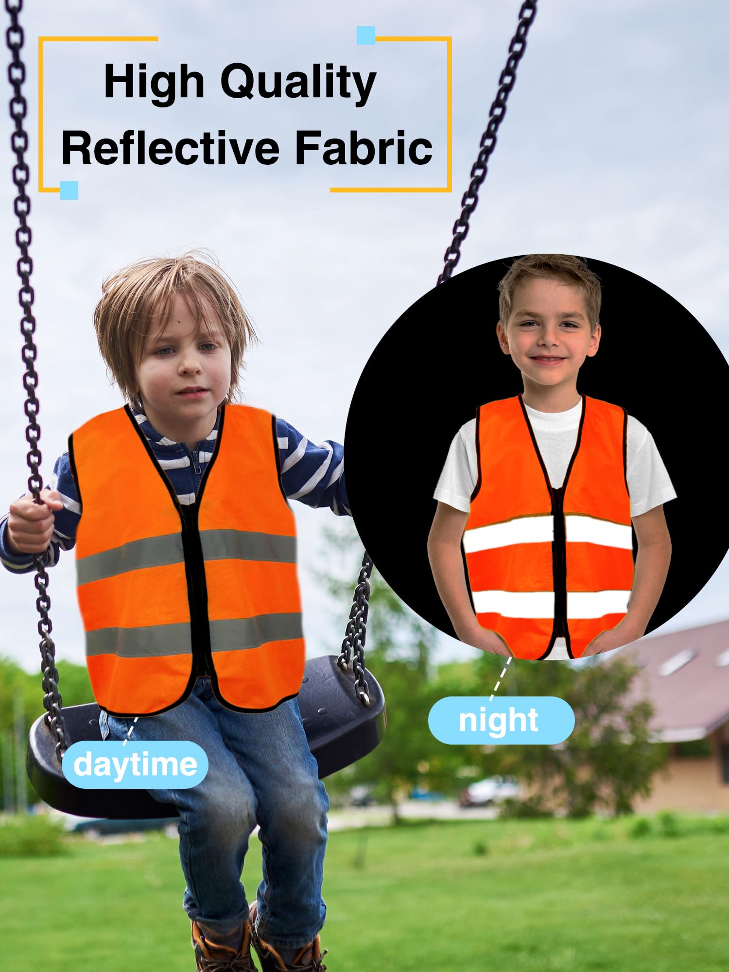 6 Pack Kids Hi Vis Vests Child High Visibility Reflective Vest Kids Traffic Construction Safety Vest with Reflective Strips for Girls Boys Outdoor Activities (Orange - Image 4