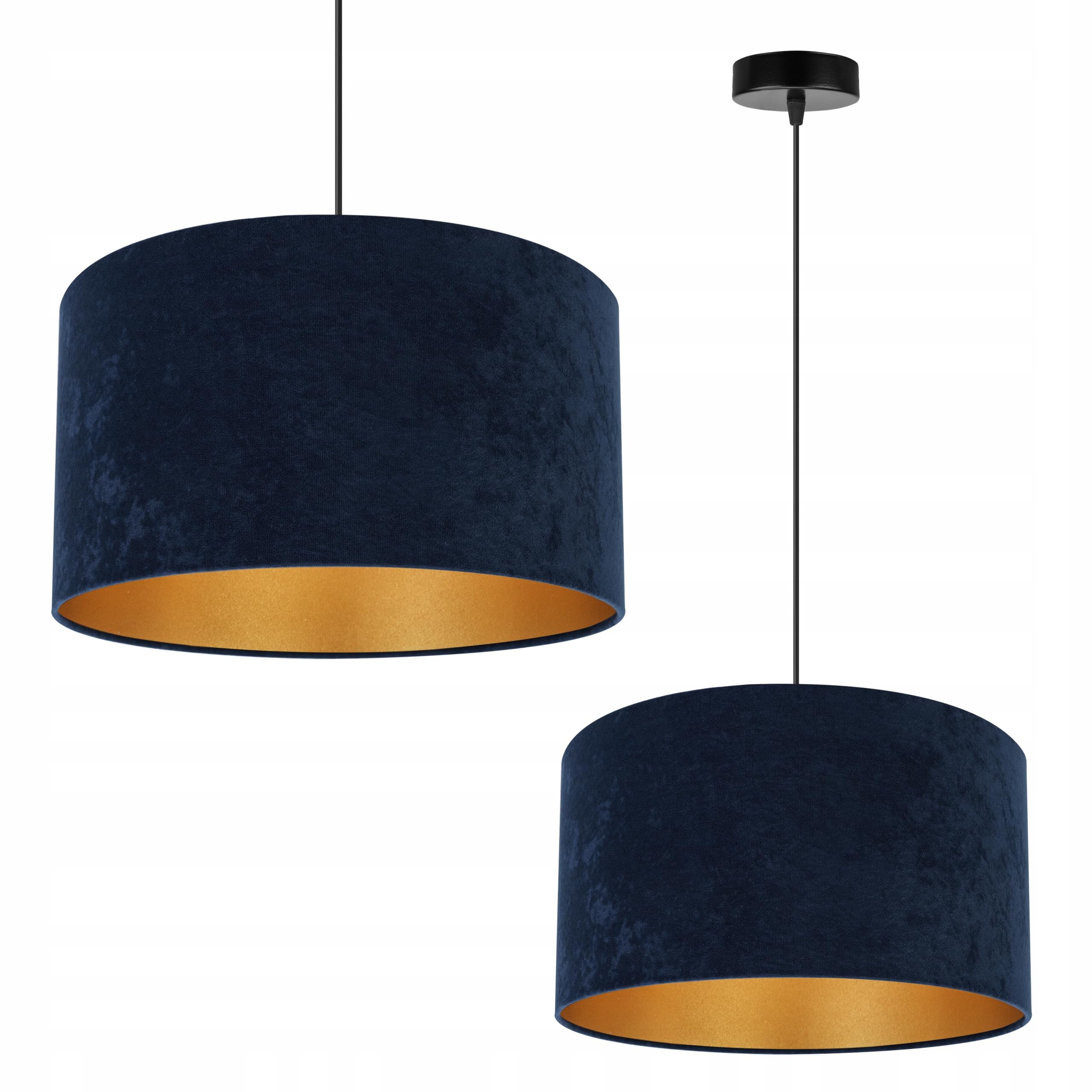 Plafonnier suspendu Holdi Light-Home - Lustre de plafond pour chambre à coucher, salon et cuisine style glamour moderne E27 - Abat-jour rond doré Velours bleu marine - Base noire