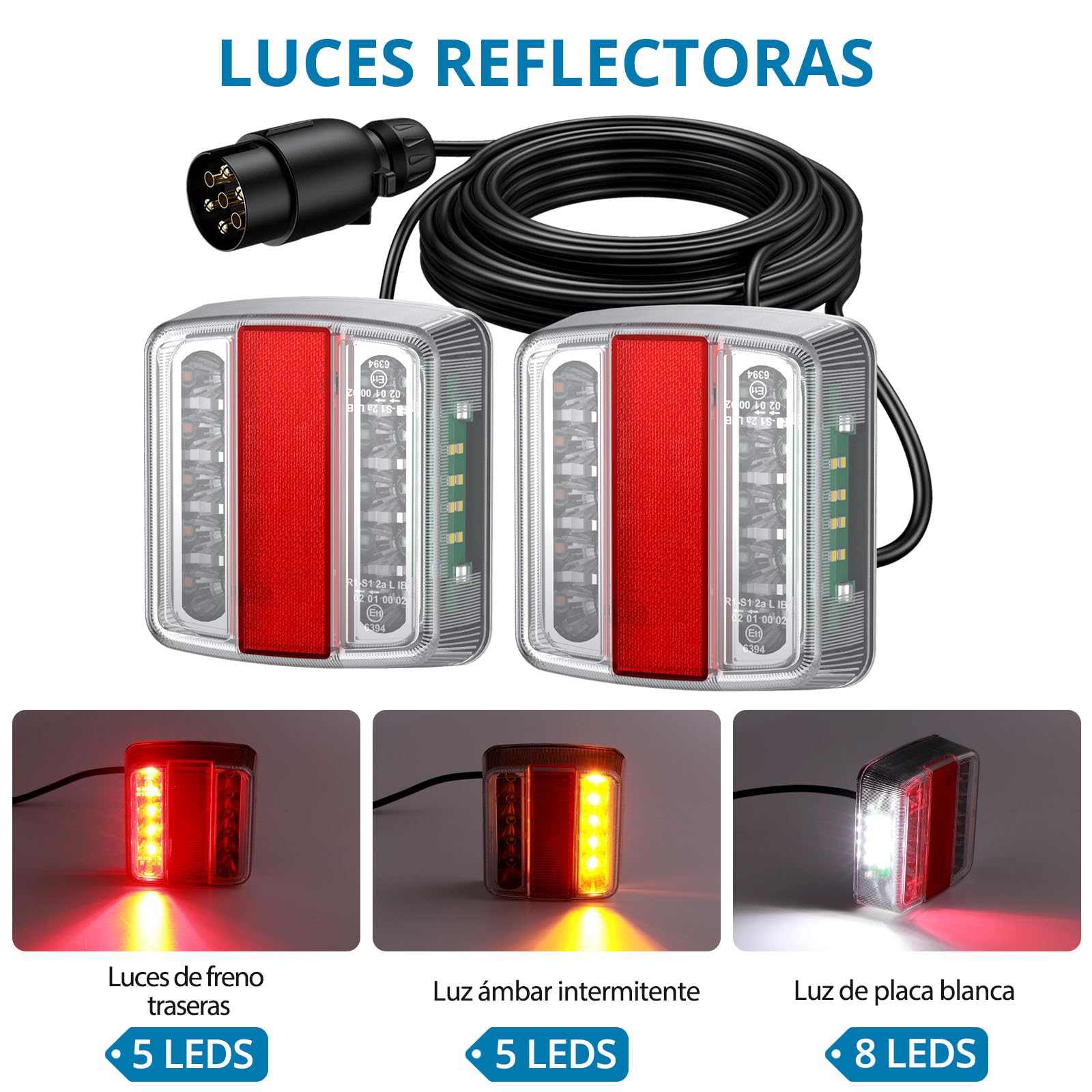AUTOUTLET 2X Luces Traseras para Remolques Homologado Iluminación del Remolque, Cable 7,5m con Luz de Matrícula, Montaje de Tornillos, Luz Trasera 12V 18 LED para Camión, Remolque, Van Caravan