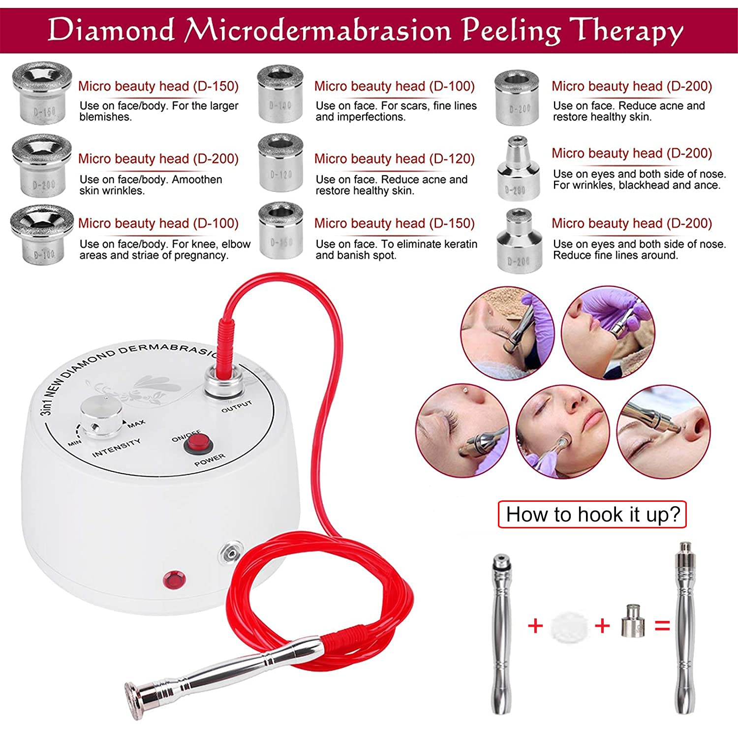 Máquina de microdermoabrasión de diamante, máquina de microdermoabrasión profesional 3 en 1 con tubo de vidrio al vacío y botella rociadora para uso doméstico y cuidado de la piel 3