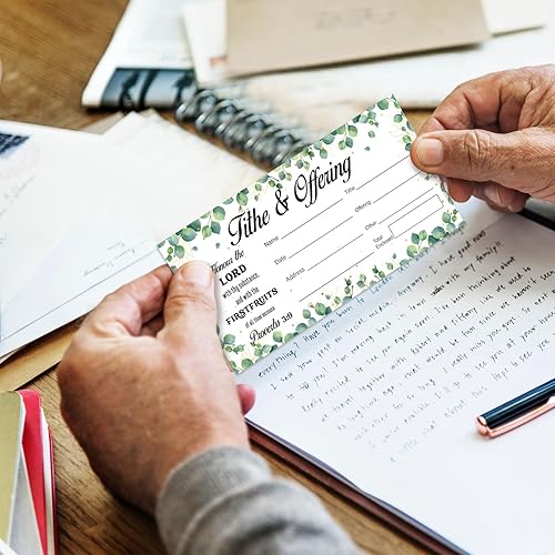 Miniatura 4 de 200 sobres de donación de diezmos para la iglesia con diezmos de papel verde y sobres de factura de eucalipto, cheques de diezmo de iglesia y sobres