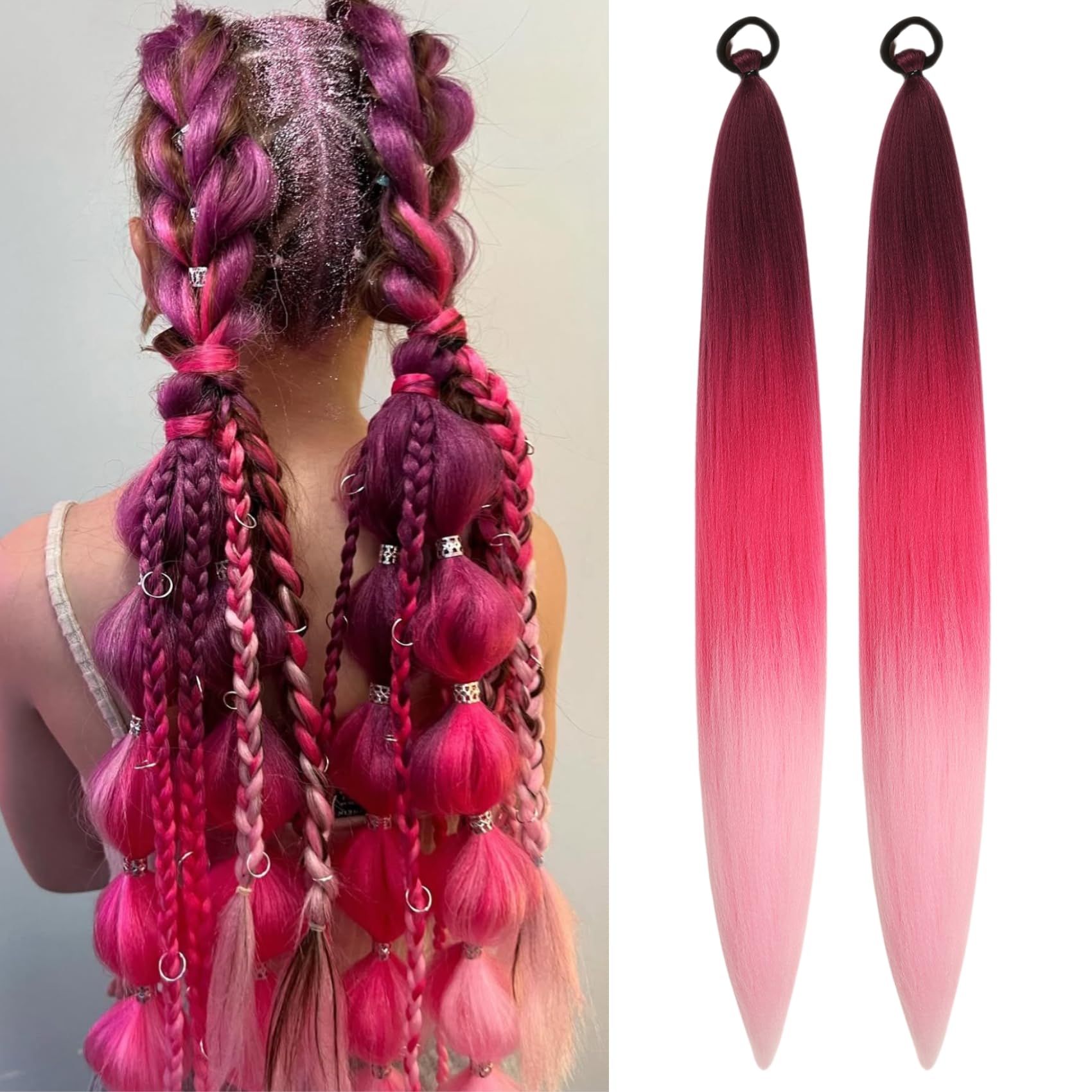Photo 1 of Pink Ombre Braiding Hair Synthetic Braid Ponytail Extensions for Girl Kids
