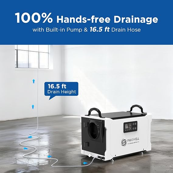 155 Pints Commercial Dehumidifier with Pump and Drain Hose, Energy Star Certified Crawl Space dehumidifier, Industry Water Damage Unit for up to 6,000 sq ft Basements
