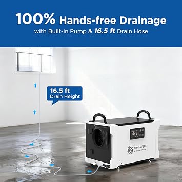 155 Pints Commercial Dehumidifier with Pump and Drain Hose, Energy Star Certified Crawl Space dehumidifier, Industry Water Damage Unit for up to 6,000 sq ft Basements