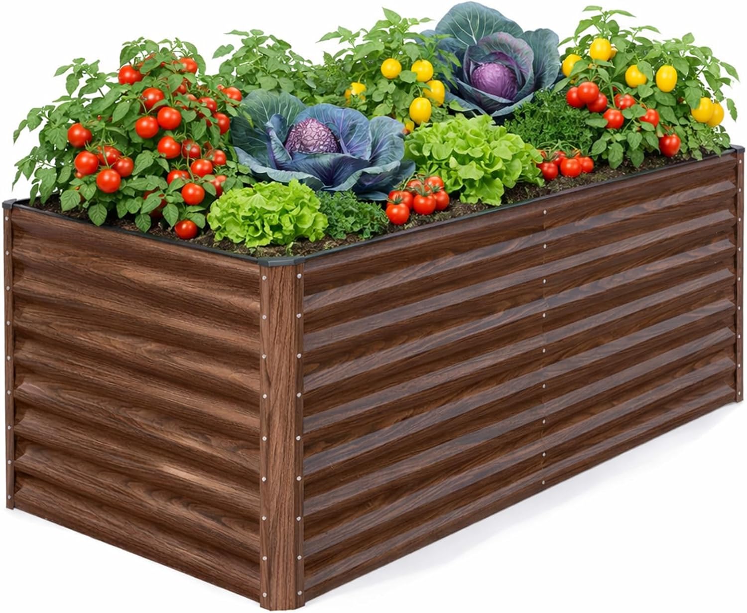 SnugNiture 36" Tall Raised Garden Bed, Easy Gardening at Waist Height, 6x3x3ft Large Galvanized Metal Outdoor Planter Box for Vegetables Flowers, Brown