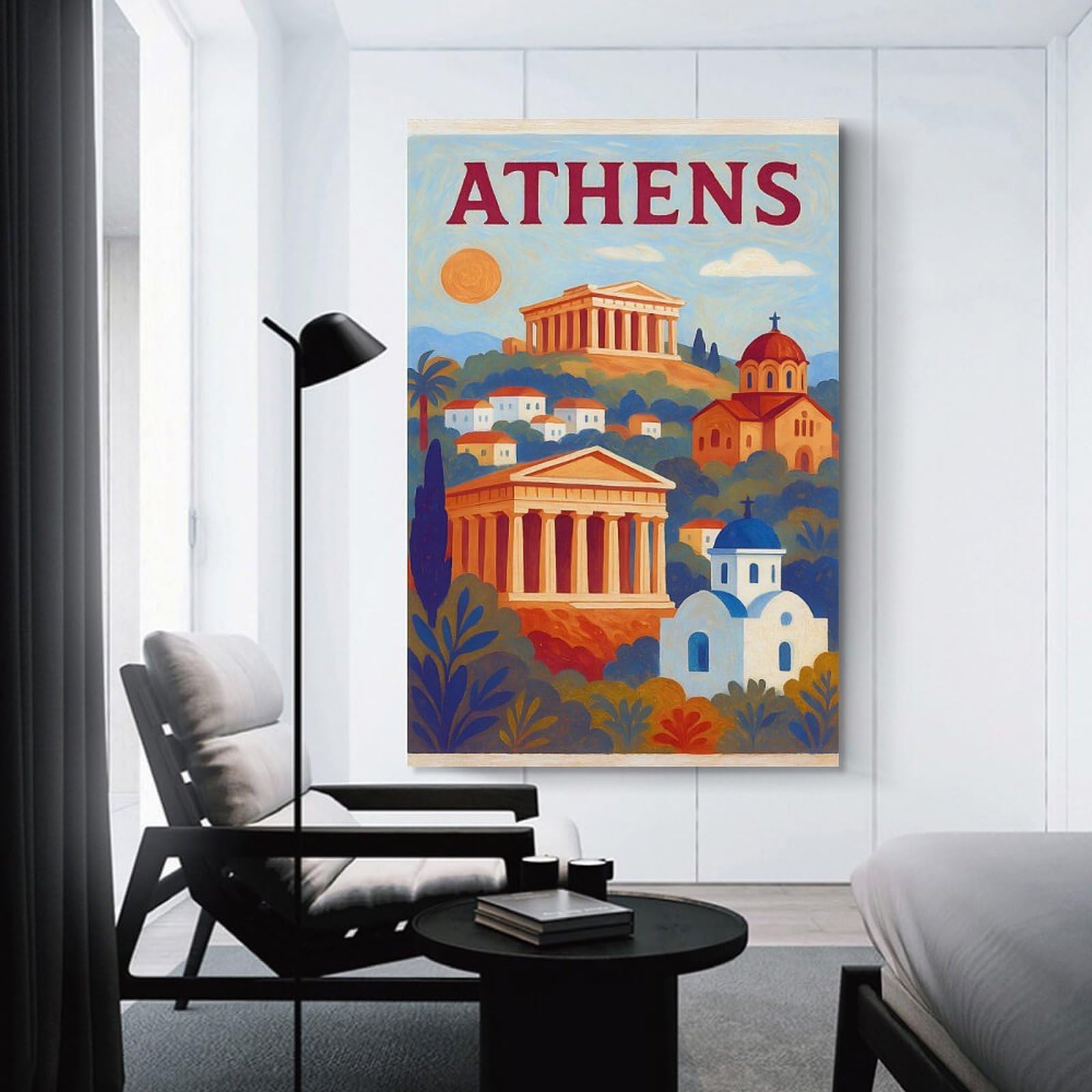 Junmoney Wall Art Print Athens Travel (2), 24x36inch(60x90cm), for Study, Office Or Focused Interiors, Decorative Artwork for Productive Spaces