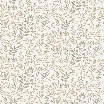 Grandeco Inia Leafy Trail Foliage and Flowers Textured Wallpaper, Blue Green