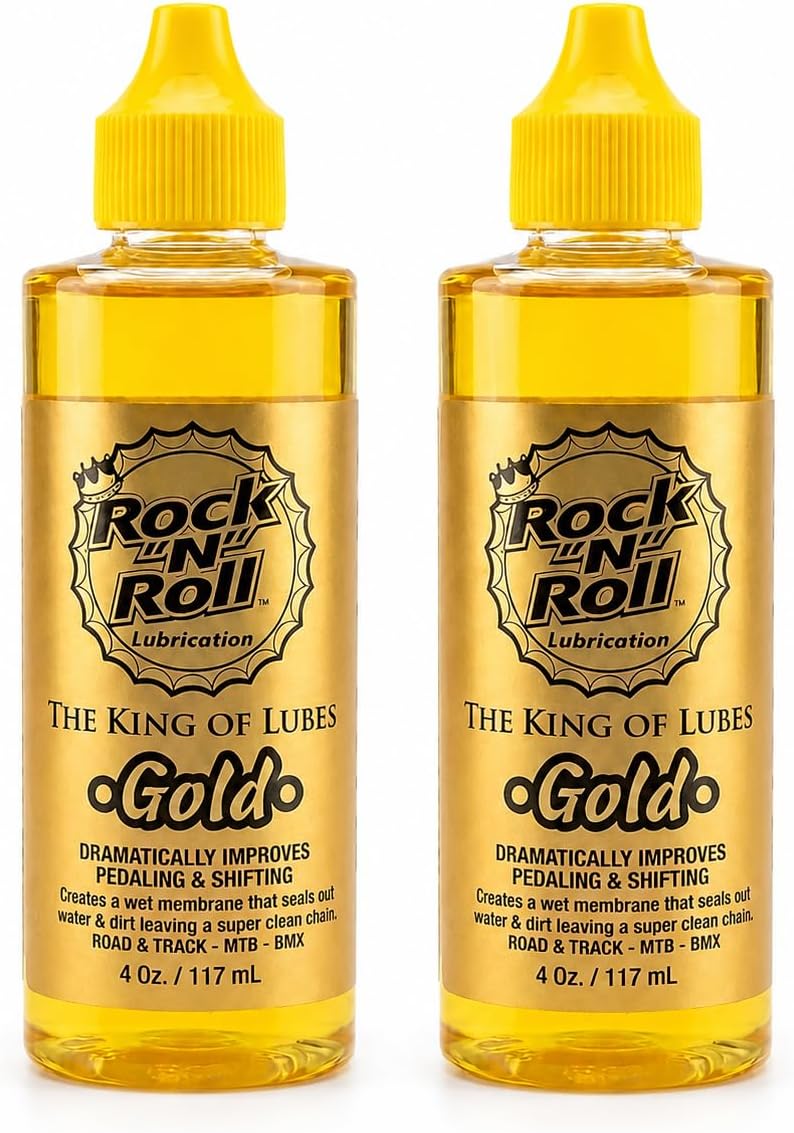 Rock N Roll Gold Chain Lubricant, 4 Ounce (2-Pack) | 2-in-1 Cleans & Lubricates, Quiet Smooth Shifting, Road and Track, BMX & MTB