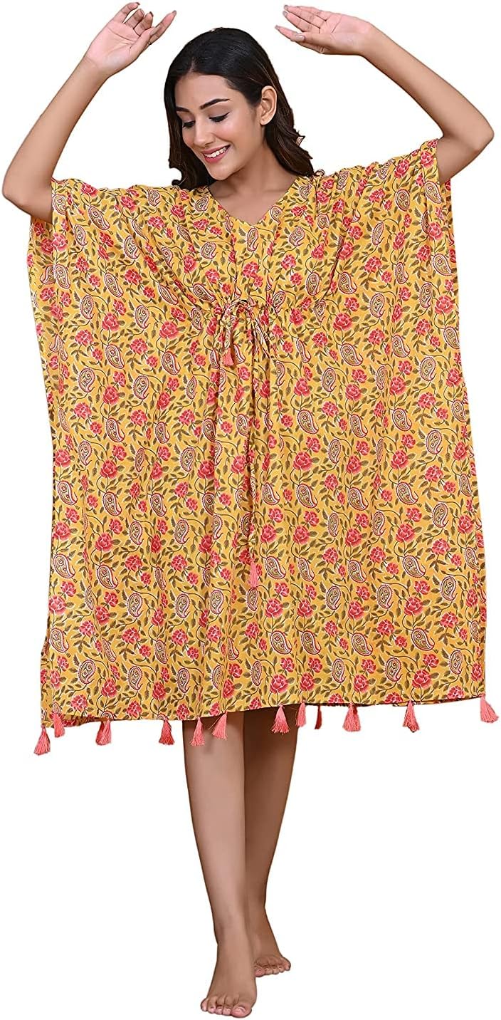 Royal Paisley Presents Pure Cotton Kaftan Night Dress Wear for Women | Long Kaftan Nightwear Dress for Women |(Free Size)