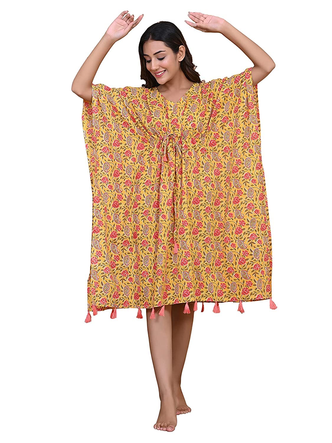 Royal Paisley Presents Pure Cotton Kaftan Night Dress Wear for Women | Long Kaftan Nightwear Dress for Women |(Free Size)