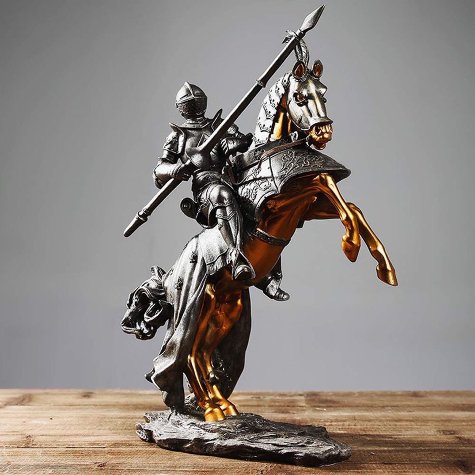 Rzeźba artystyczna na biurko – zbroja rycerza statuetka ozdoba, rzeźba rycerza konia, figurka do dekoracji domu, statuetka dekoracyjna do biura (A)