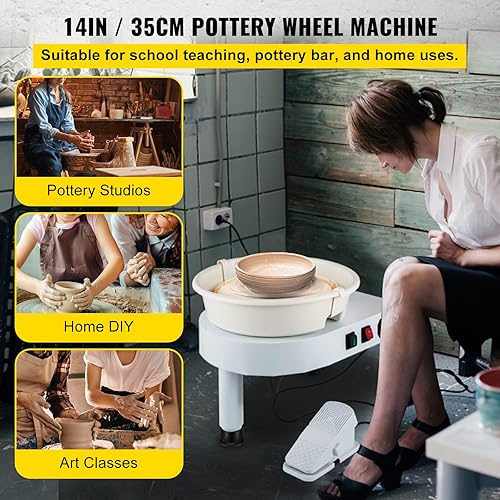 Miniatura 2 de VEVOR 0-7.8in Lift-Table 0-300RPM Electric Clay Machine Pottery Wheel with Foot Pedal Detachable Basin Sculpting Tool Accessory Kit, White
