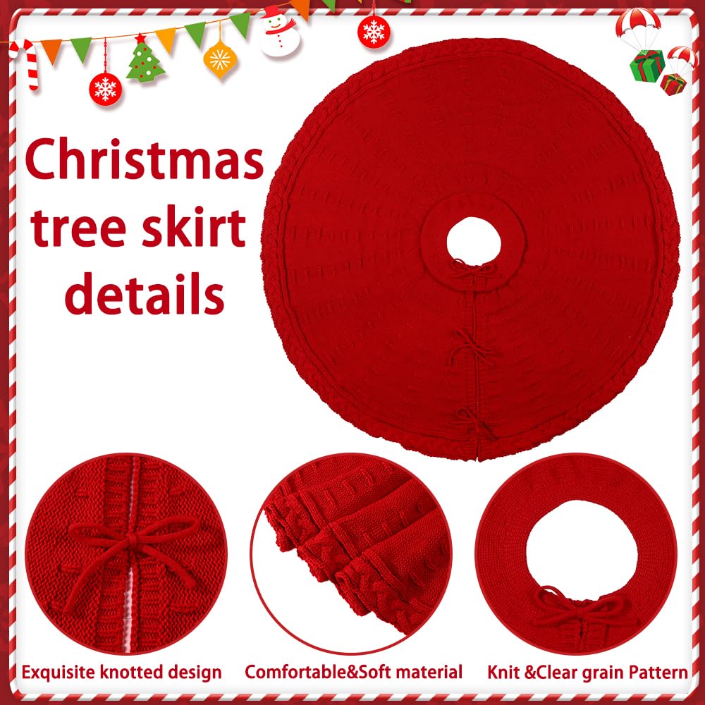 YUJUN Gonna lavorata a maglia per albero di Natale, 122 cm, colore: rosso