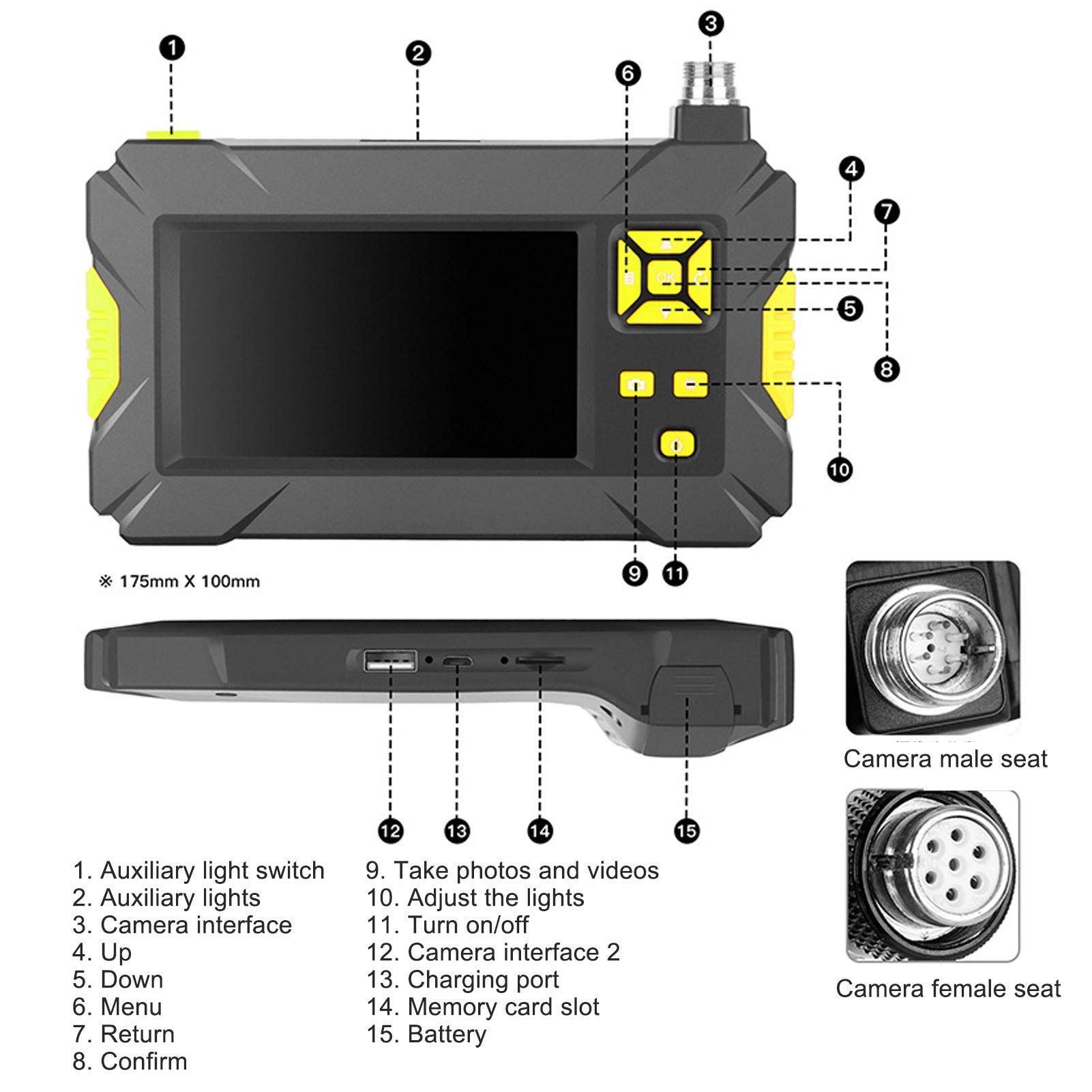 P30 Endoscopio LCD de 3.9 mm 4.3in, Boroscopio 1080P, Cámara de Endoscopio de Inspección de Tuberías, con 6 Luces LED Ajustables, para Inspección de Automóviles, Inspección de Tuberías(5m)