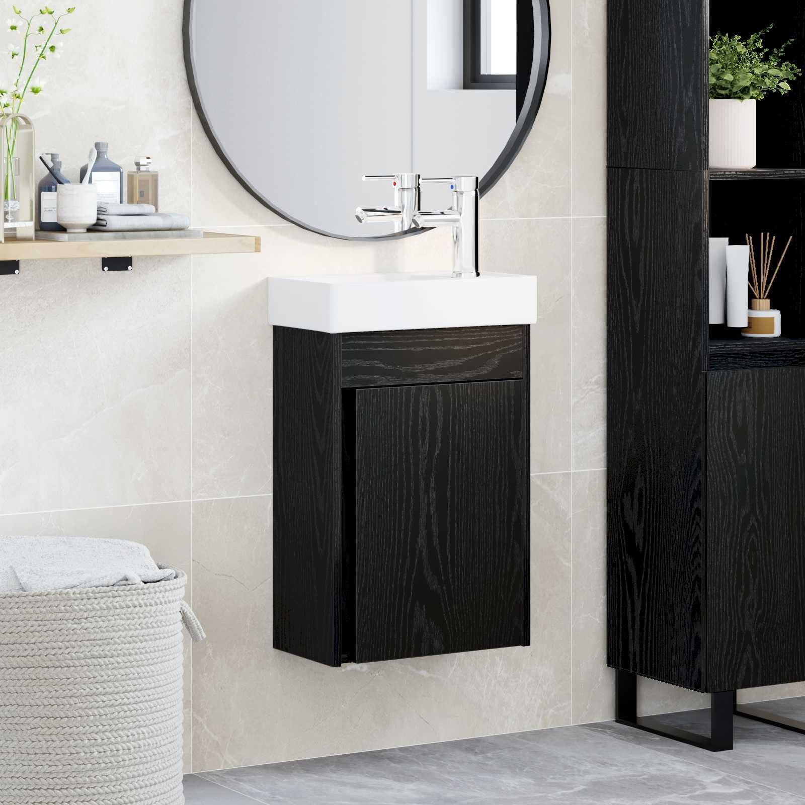 Lavabo con lavabo y grifo, 40,5 cm, roble negro