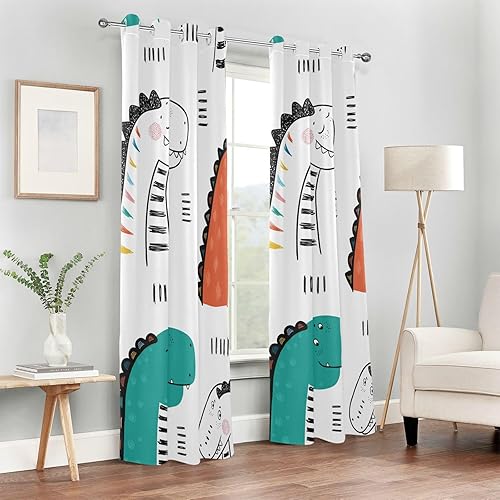 Miniatura 6 de Wudan Cortinas opacas de dinosaurio a rayas de 84 pulgadas, para dormitorio, sala de estar, cortinas para puertas corredizas de cristal, cortinas de