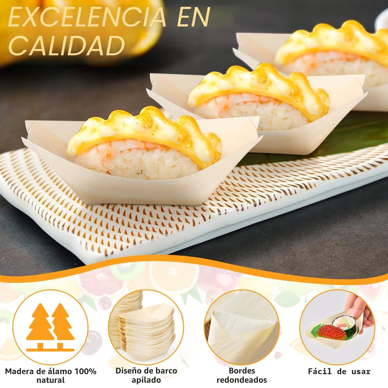 LPZMPZ 100 Piezas Cuencos Bowls Aperitivos Bols Desechables EcolóGicos y Biodegradables Barquitas de Madera para Aperitivos Fiesta Papas Fritas Currywurst Sushi Catering