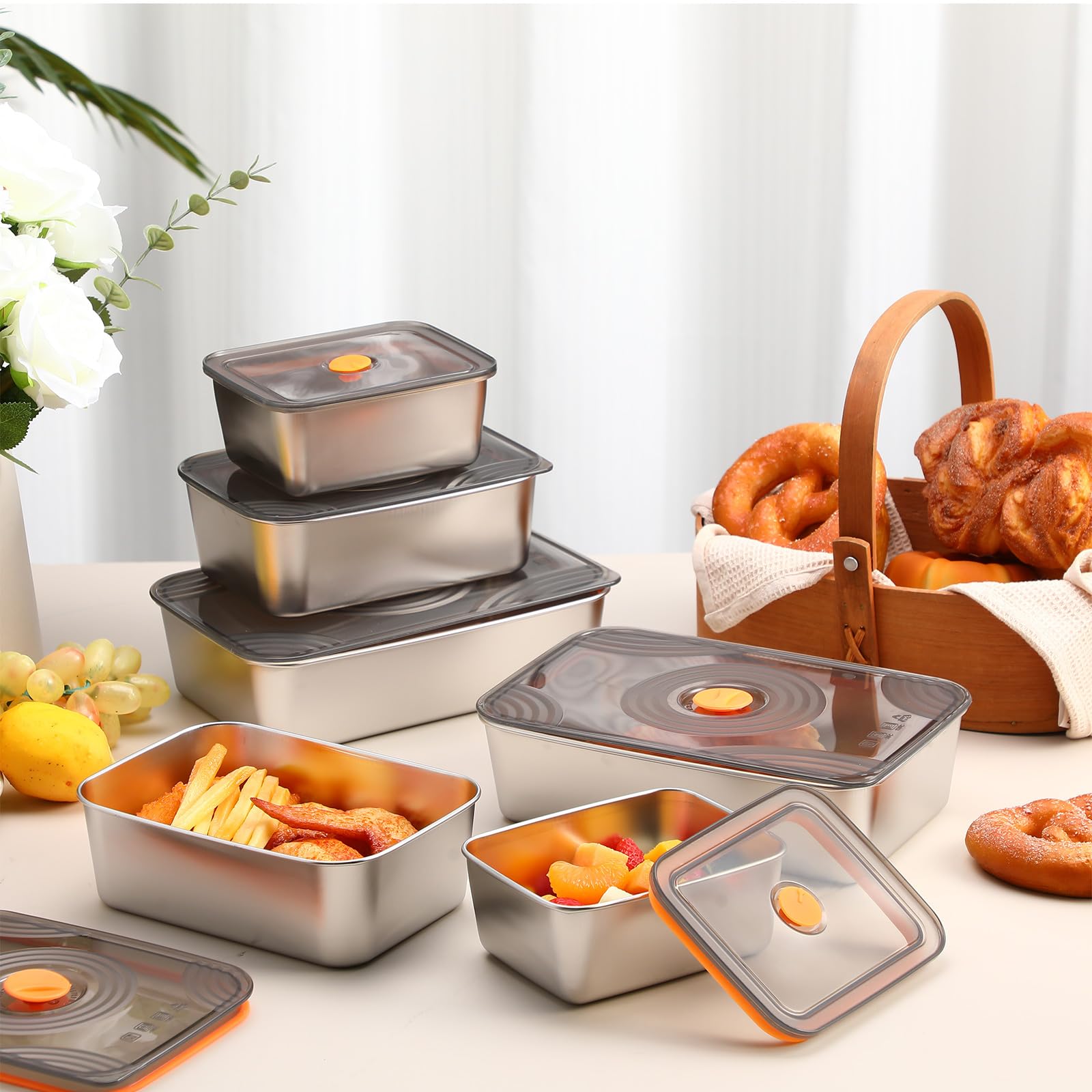 Layhit 12 Stück 6 Stück 18/34/1,701.0 g Edelstahl Frischhaltedosen mit Deckel Wiederverwendbare Metall Prep Fleisch Marinieren Container Obst Mittagessen Bento-Box Spülmaschinenfest