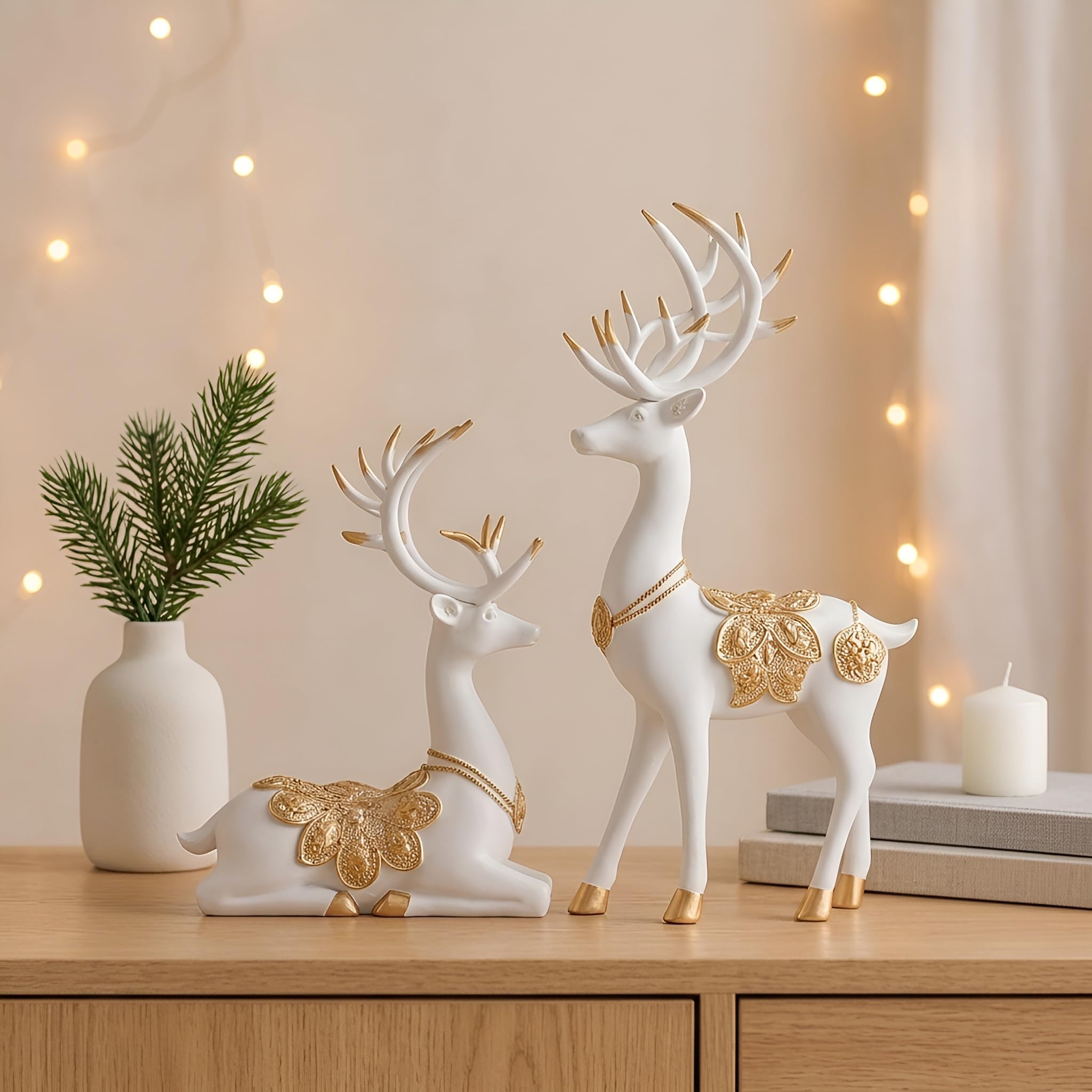 Golden Reindeer Sculptures - Home Decor -2
