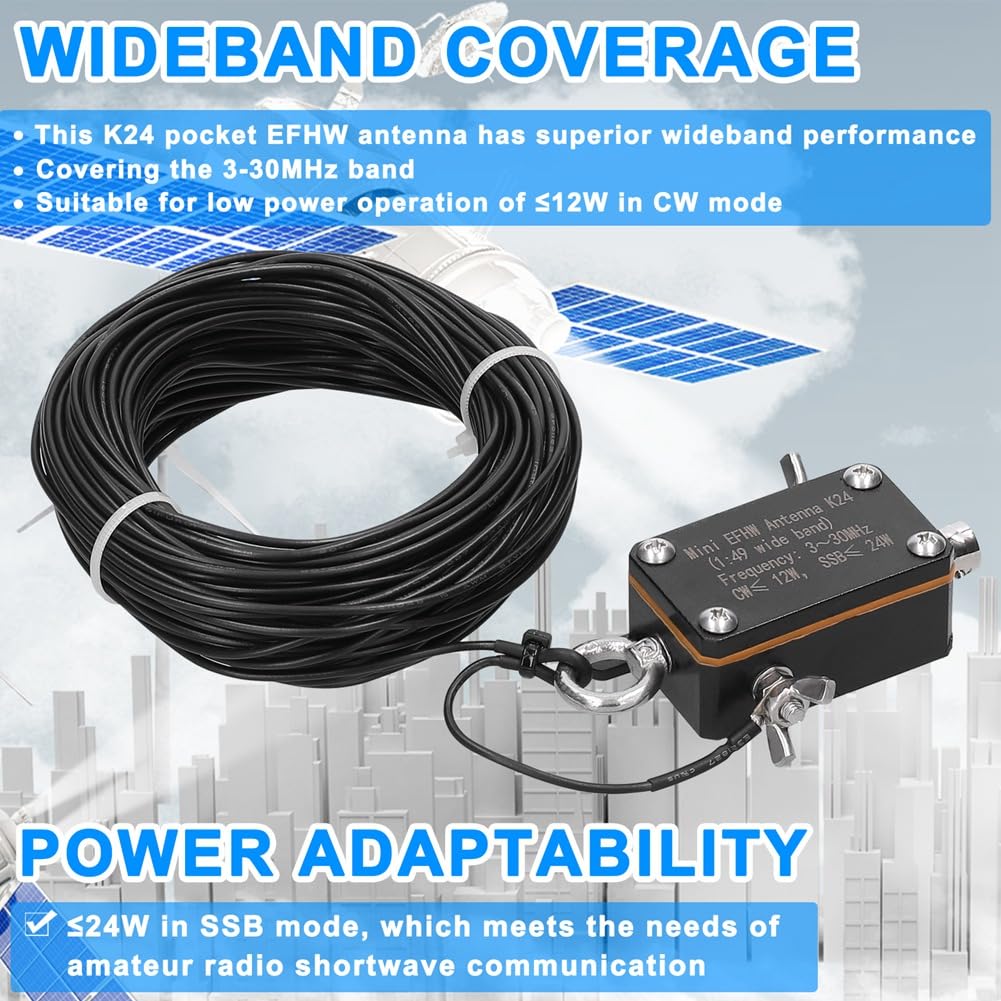 EFHW-Antenne K24 3-30MHz Frequenzband Kurzwellenantenne Breitband-Endgespeiste Halbwellen-Antenne
