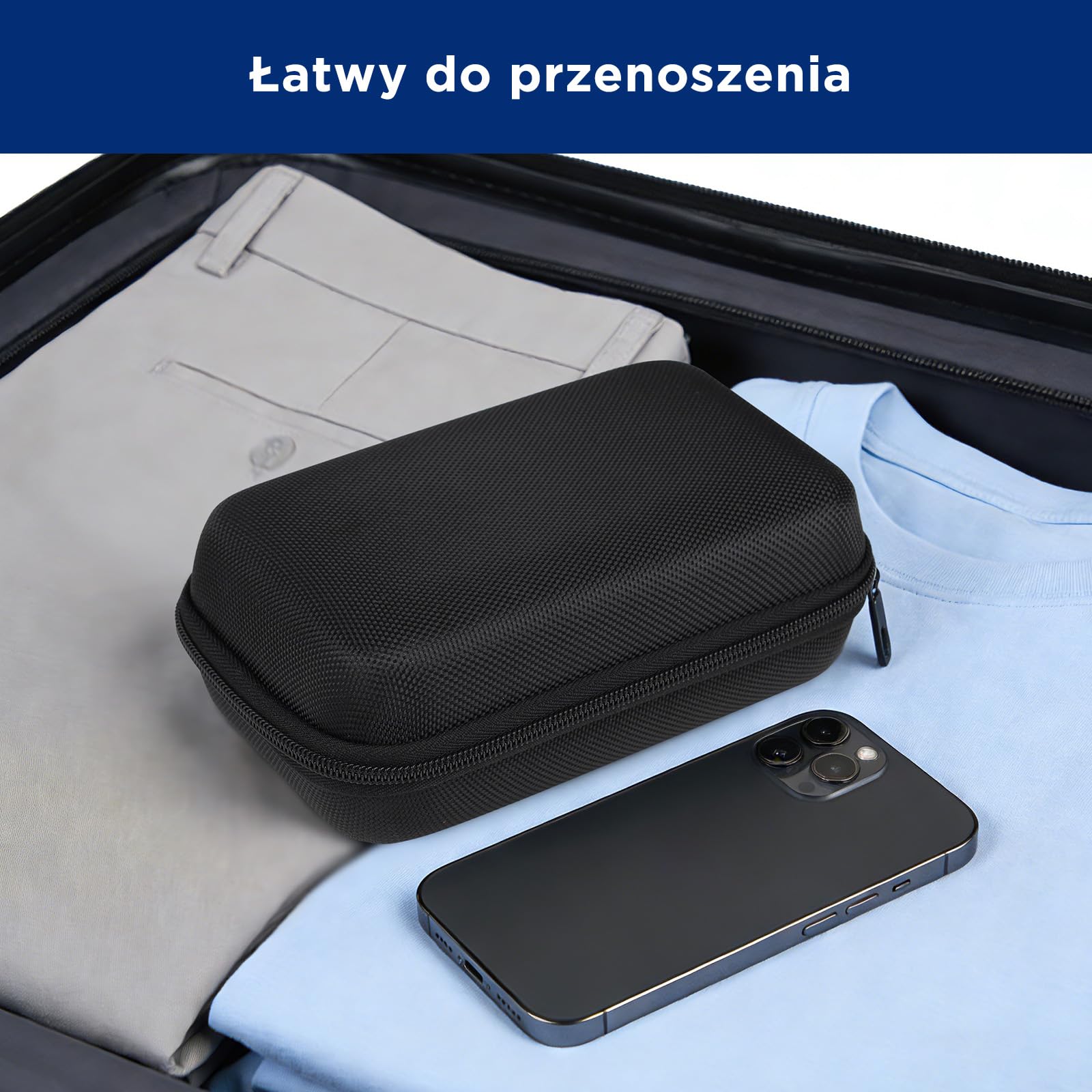 SUPVAN E11 Nylonowe Twarde Etui na Drukarkę Etykiet, 16.8 × 10 × 6.5 cm | Wodoodporne, Wstrząsoodporne, Pyłoszczelne, Antystatyczne, Elastyczna Taśma & Kieszeń Siatkowa, do Organizacja & Ochrona