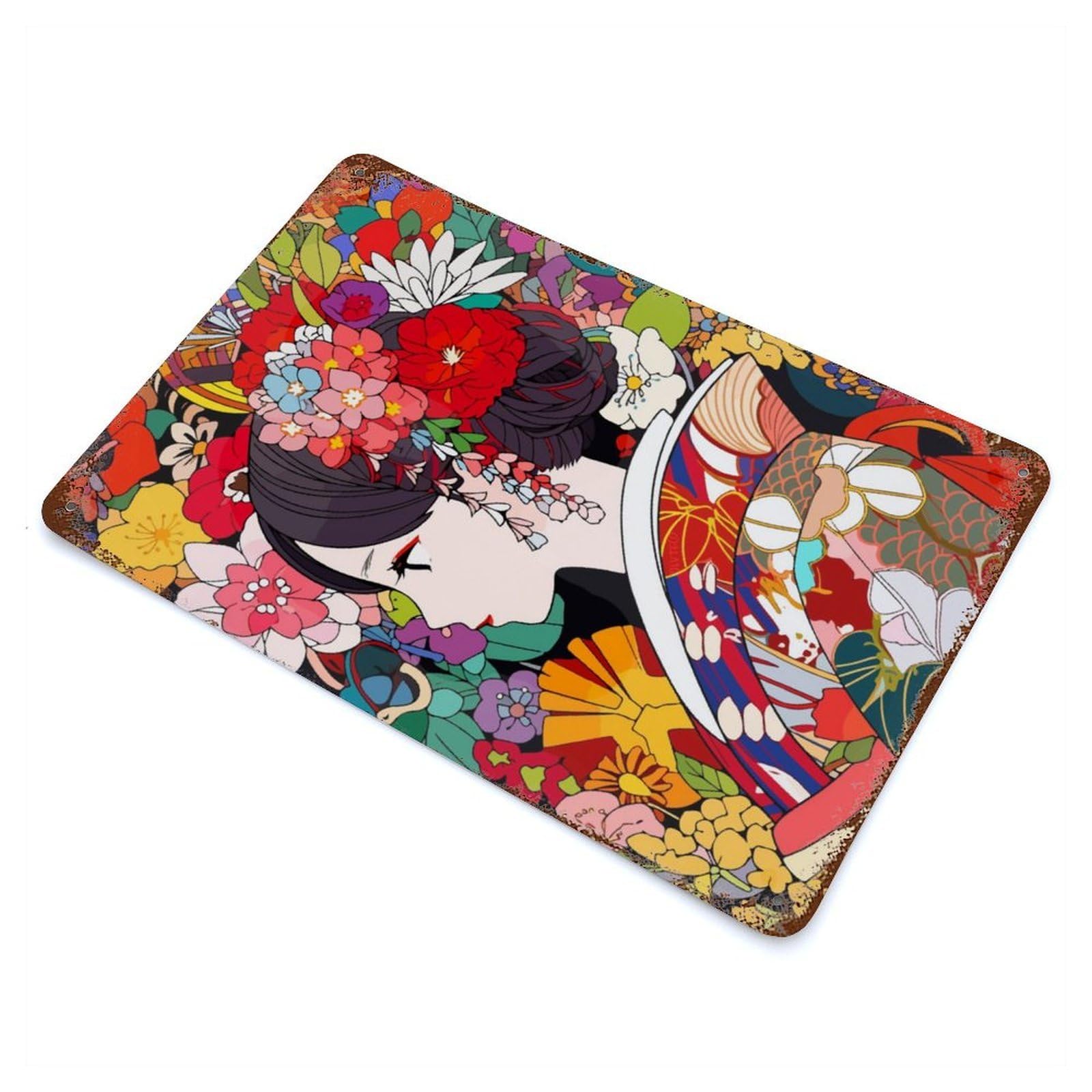 Japanese Art Kimono Girl Vintage Rust Metal Sign 11.8"x7.9", for Basement, Hobby Room And Garage Decor, Farmhouse Wall Decor