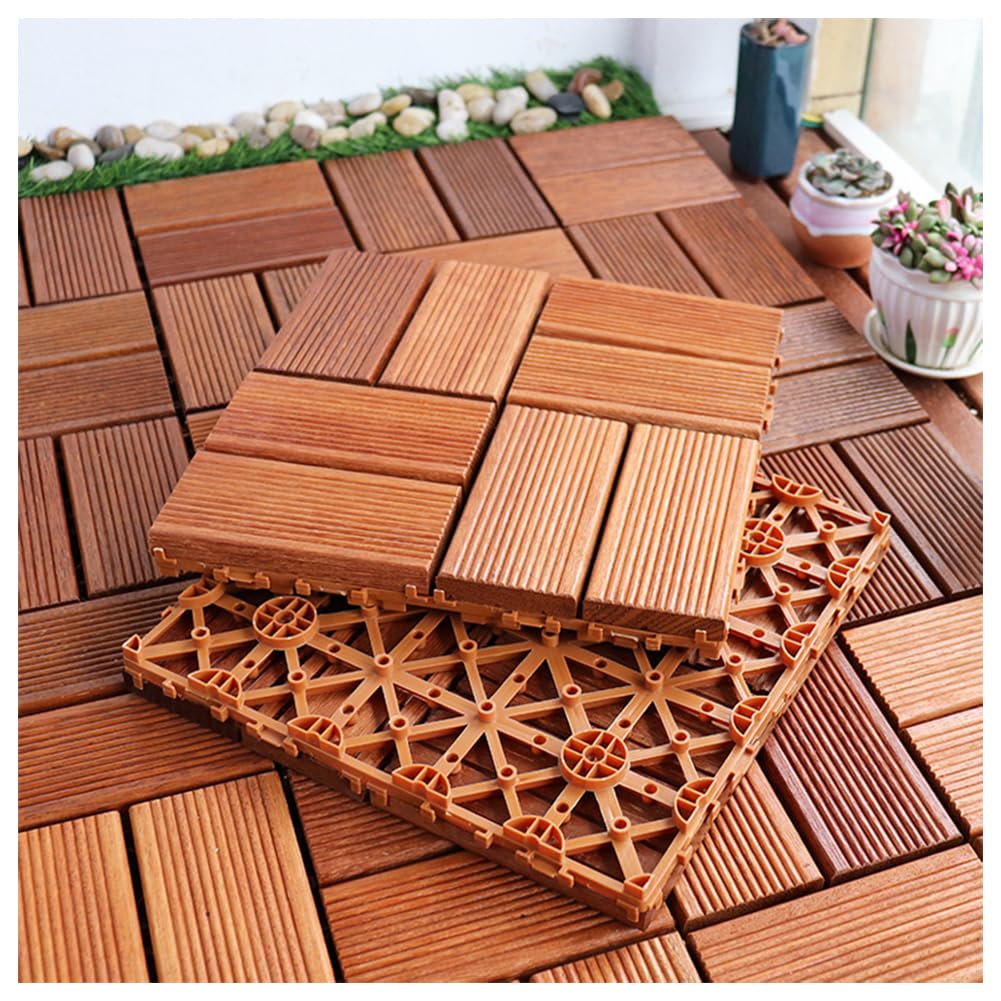 Baldosas Exterior Madera, Azulejos de Click para Terraza, Entrelazadas Baldosas para Terraza, Jardín, Terraza Fáciles de Colocar 30×30x3 cm 11PCS