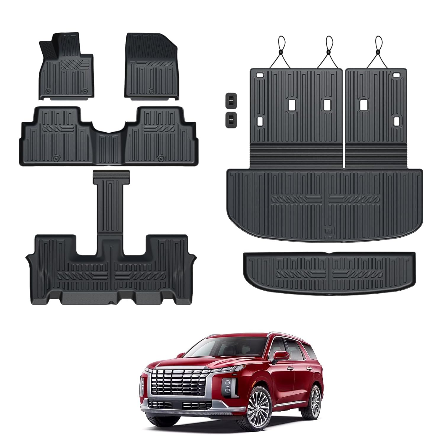 GALVAGNIATE Floor Mats for 2020-2024 2025 Hyundai Palisade 7-seat 8-seat Trunk Mat with Backrest Mat All Weather TPE