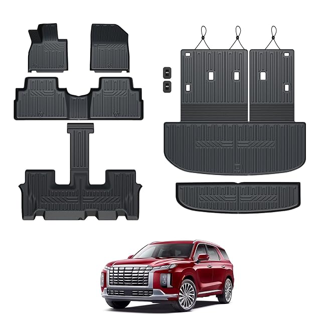 GALVAGNIATE Floor Mats for 2020-2024 2025 Hyundai Palisade 7-seat 8-seat Trunk Mat with Backrest Mat All Weather TPE