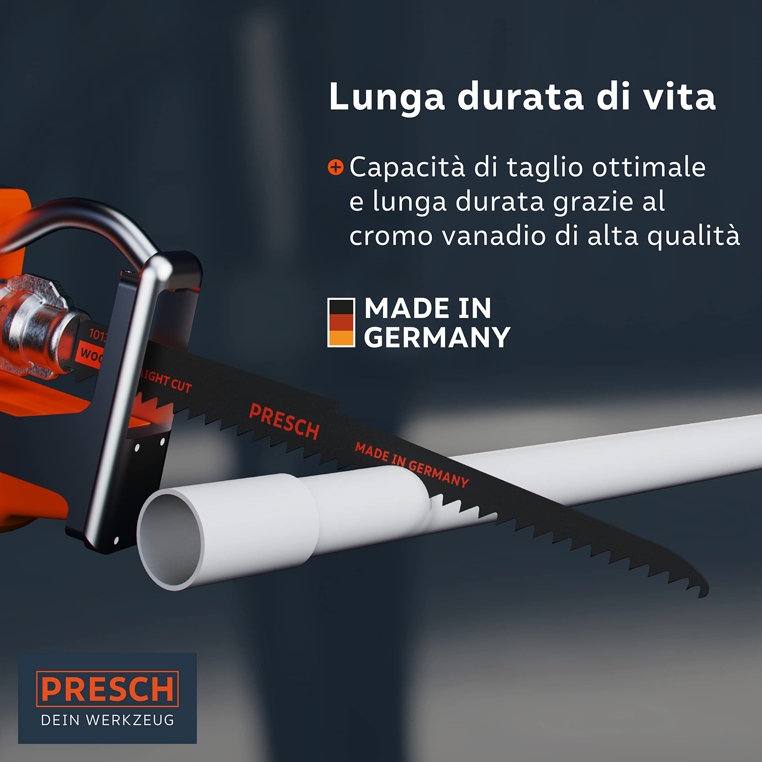 Presch Lame seghetto a gattuccio per legno 210 mm 10 pezzi - taglio 6-180 mm - Lame per sega a gattuccio er legno, tubi in PVC e altro. - Set di lame per sega con scatola