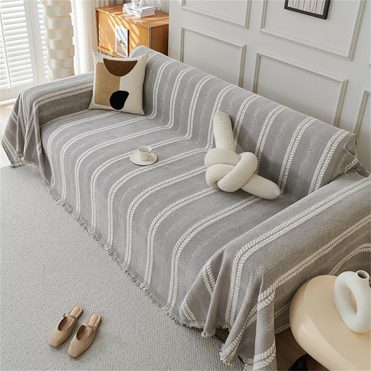 Highdi Funda Sofa para 1 2 3 4 Plazas, Manta Cubre Sofá Grande Universal, Reversible Antideslizante Cómoda Cubrecama Protector Universal Anti Gatos y Perros (Gris,180x300cm)
