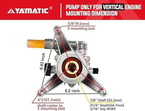 Miniatura 3 de YAMATIC Bomba de lavado a presión vertical de eje de 78 pulgadas, 3000 PSI  2.5 GPM OEM y manguera de lavado a presión de 25 pies 14 pulgadas sin