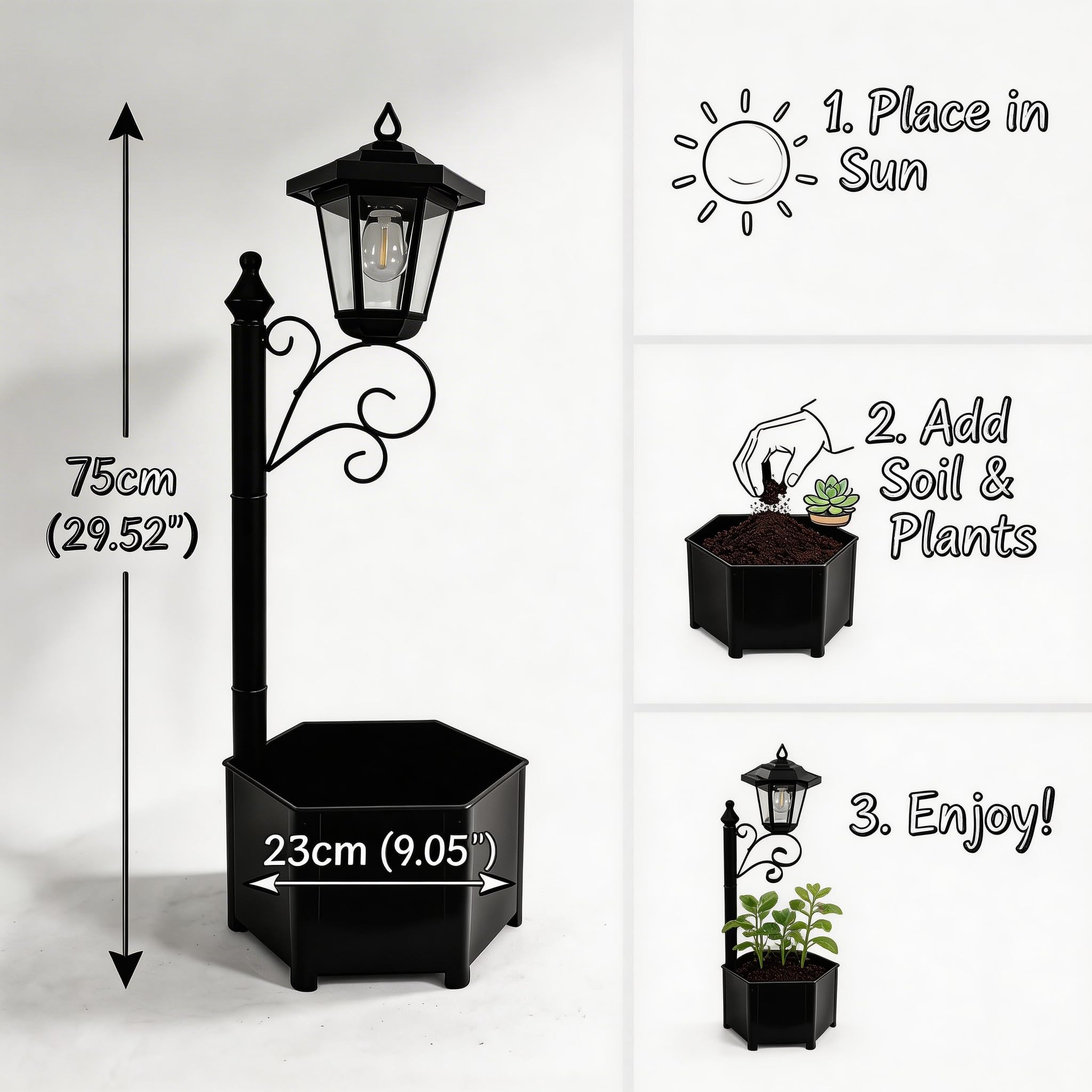 Lámpara Solar Maceta 2 en 1 Exterior - Luz Automática al Atardecer con Carga Solar, Decorativa para Jardín, Patio, Entrada y Porche, Resistente al Clima
