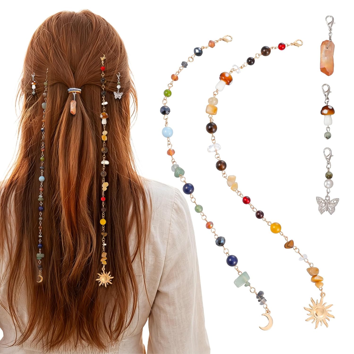 Shenliu 2 Pcs Long Braided Hair Chain with 3pcs Short Hair Chains & Clips
