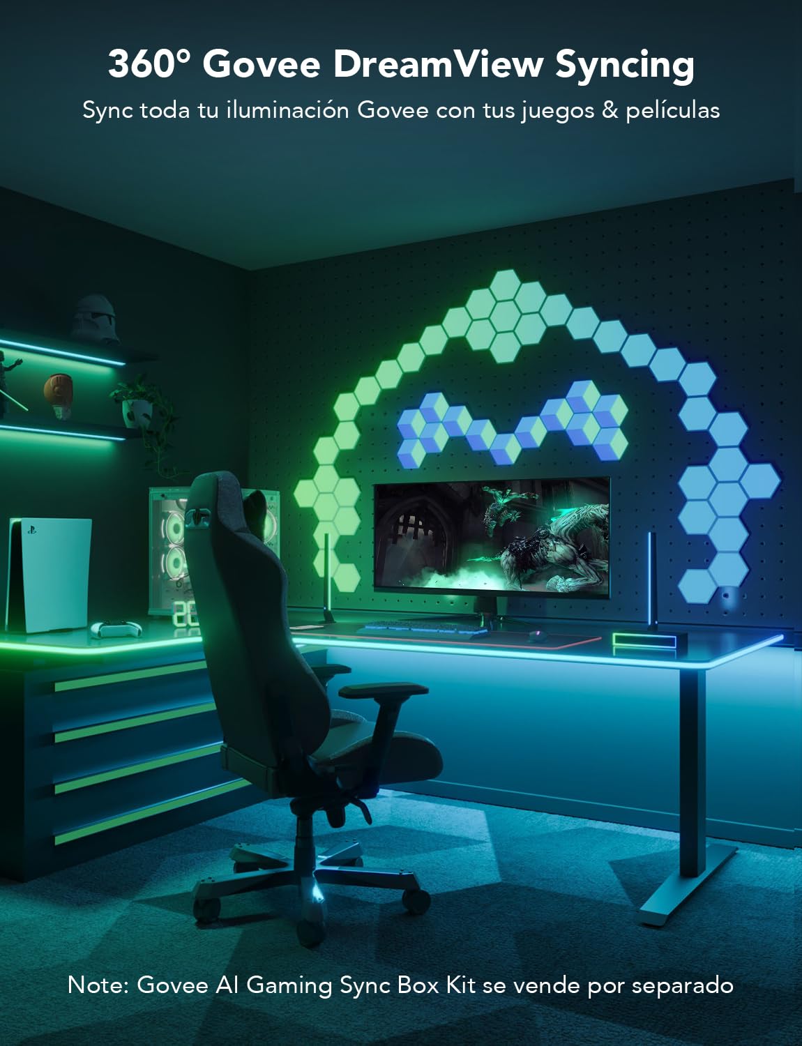Govee Tira LED Neon RGBIC 3m para Escritorio Gaming, Luces Cortables | Sincronización Razer Chroma, Control App Inteligente, Compatible con Alexa, Adaptador incluido, solo WiFi 2.4G