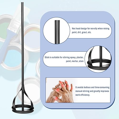 Miniatura 3 de Therwen Agitador de pintura de 3 piezas para taladro para cubos de 1 a 5 galones, se adapta a taladros estándar, fácil de limpiar, mezclador de