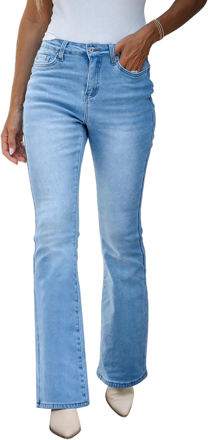 GRAPENT Bootcut Jeans for Women High Waist Stretchy Fleece Lined Pants Flare Jeans Denim Thermal Pants Winter Clothes