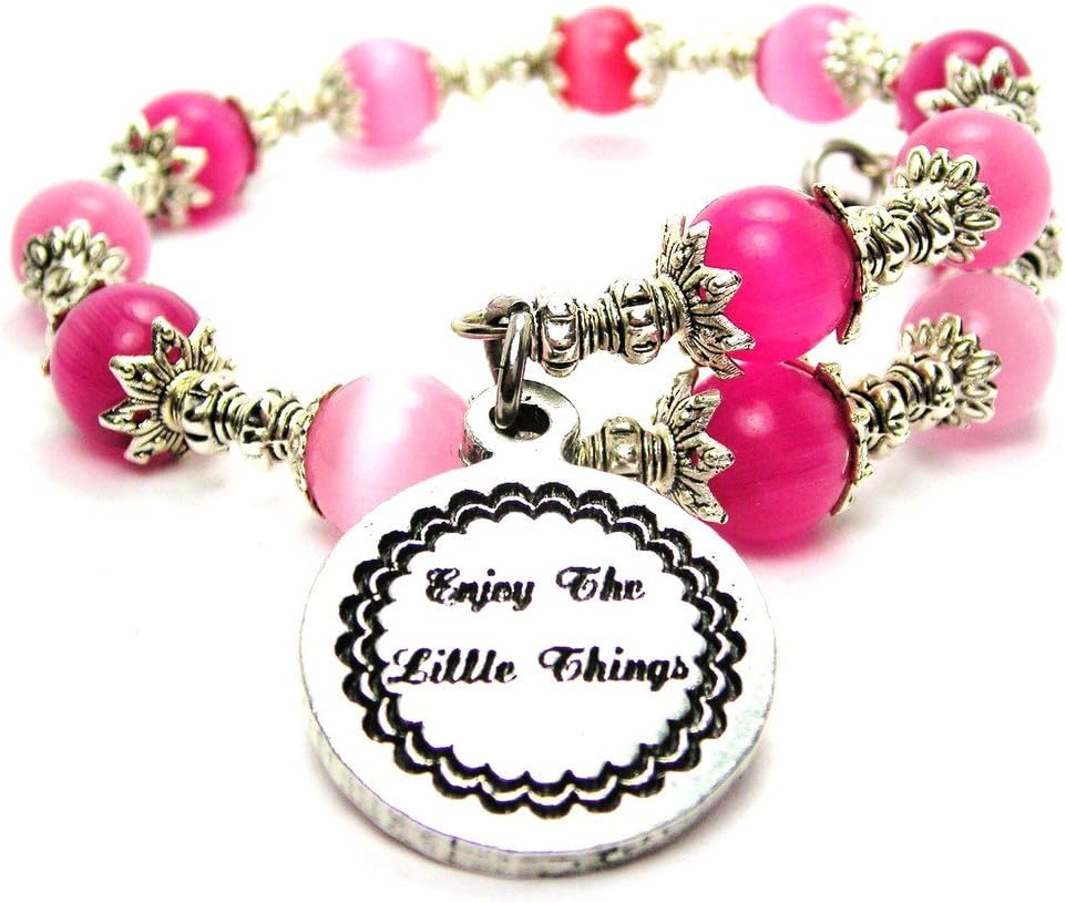 ChubbyChicoCharms Enjoy The Little Things Cat's Eye Wrap Charm Bracelet in Hot Pink and Rose Pink Glass