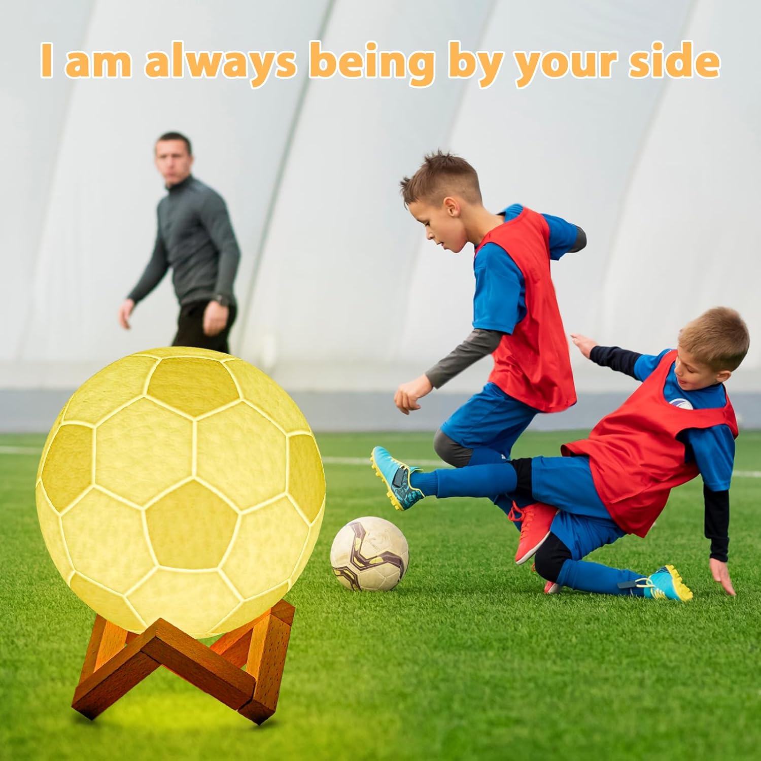 Balkwan Soccer Night Light for Boys 16 Colors Changing Sport Moon Lamp for Kids Dimmable with Remote Control Home Decor Birthday Christmas Gifts for Kids (5.9in)