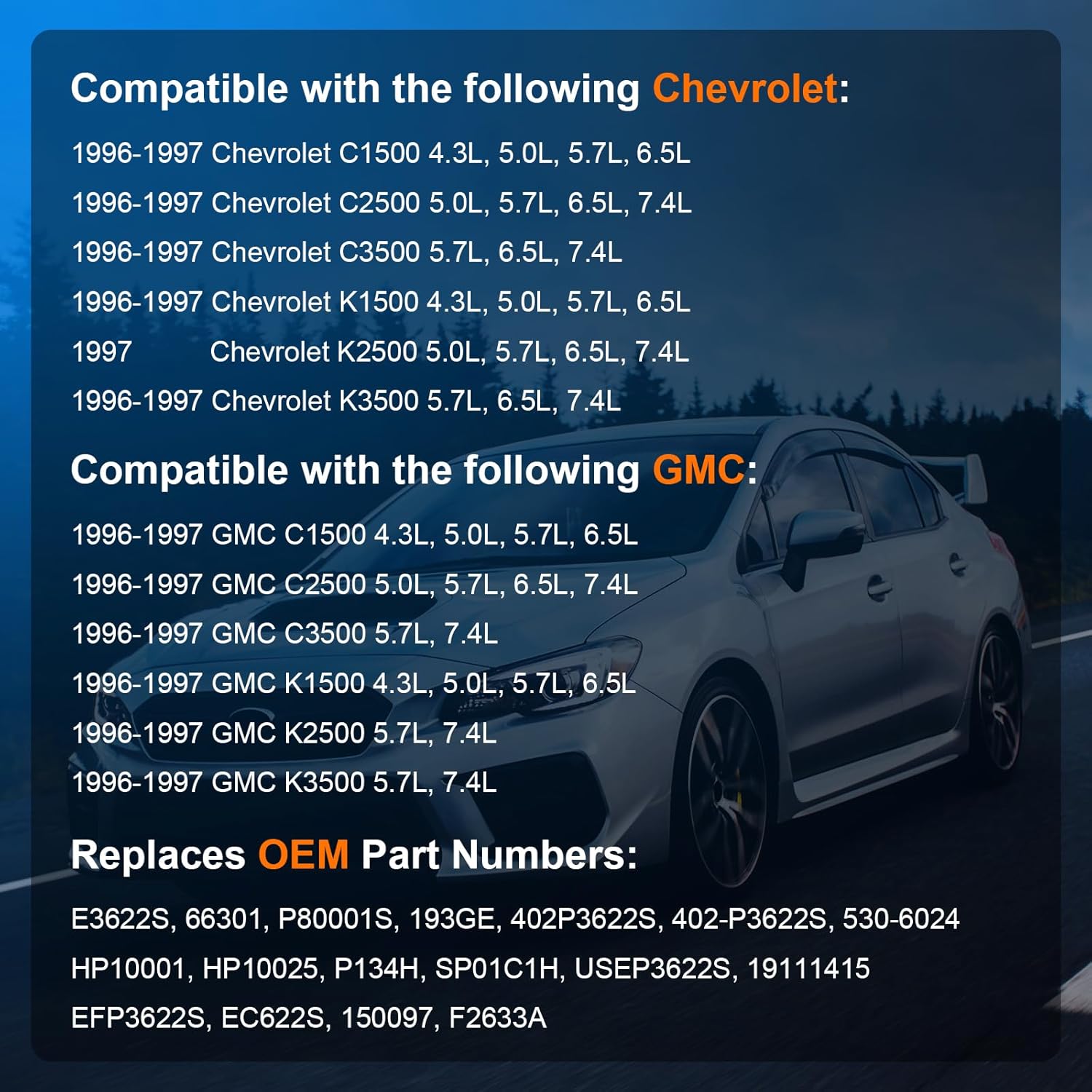 Electric Fuel Pump Assembly Compatible with 1996 1997 Chevy GMC C1500 C2500 C3500 K1500 K2500 K3500 Pickups(4.3L 5.0L 5.7L 6.5L 7.4L) with Sending Unit, Replaces E3622S P80001S HP10001