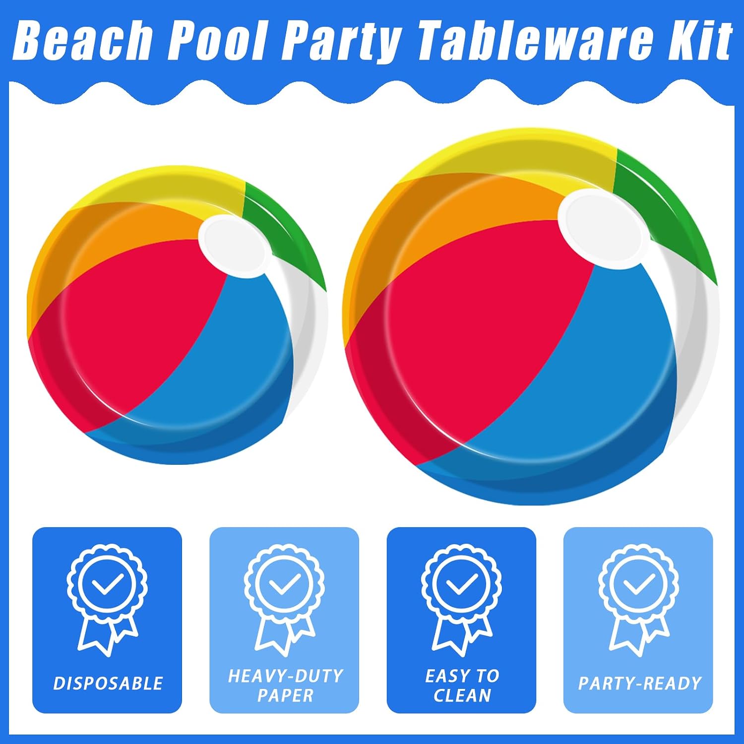 Kepeel 96 Pcs Beach Ball Plates and Napkins for Pool Party, Serves 24 image 3
