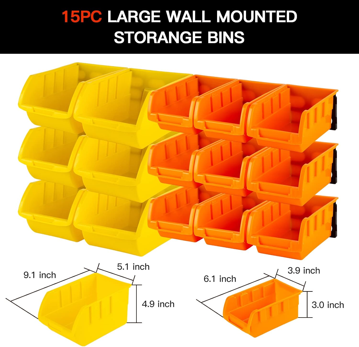 XDOVET Garage Organization Bins, 15pc Large Size Wall Mount Storage Bins, Small Parts and Tools Organizer For Store Screws, Nuts, Bolts, Nails etc